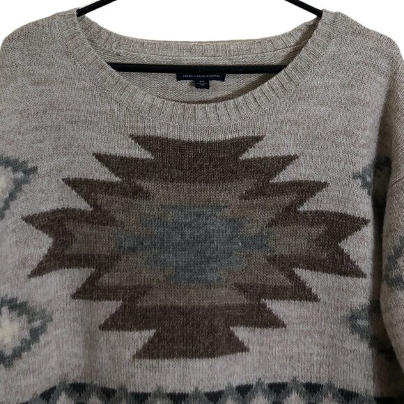 American Eagle Patterned Details Pullover Crew Neck Sweater - Picture 2 of 8